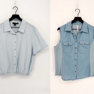 Bundle of 2 Chambray Denim Casual Minimalist Tops Size 1X
